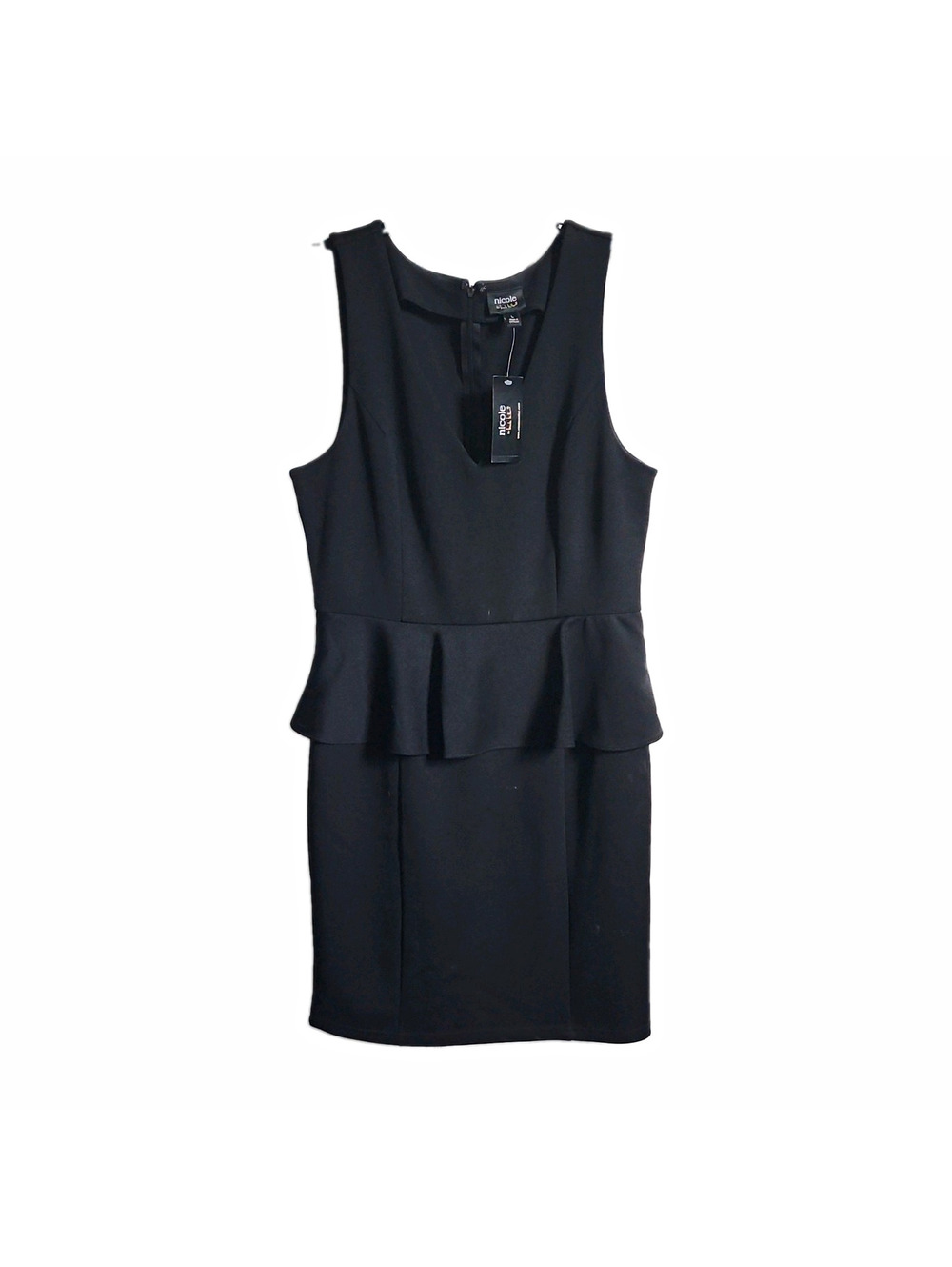 Nicole by Nicole Miller Black V-Neck Sleeveless Peplum Sheath Knee Dress L